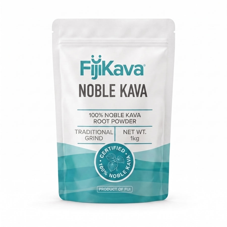 FijiKava Traditional Grind Noble Kava Powder 1kg pouch, front of pack